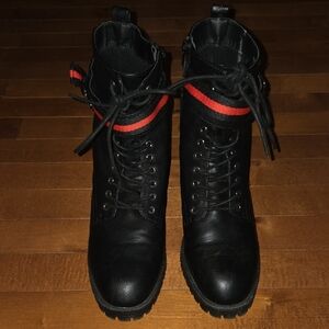 Madden Black Lace-Up/zipper Boots with Red Stripe